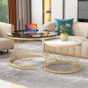 WF300416BAA Modern Nesting Coffee Table, Coffee Table Set Marble Veneer Sofa Side Nest Of Tables Round End Tables, Set Of 2, Golden Color Frame