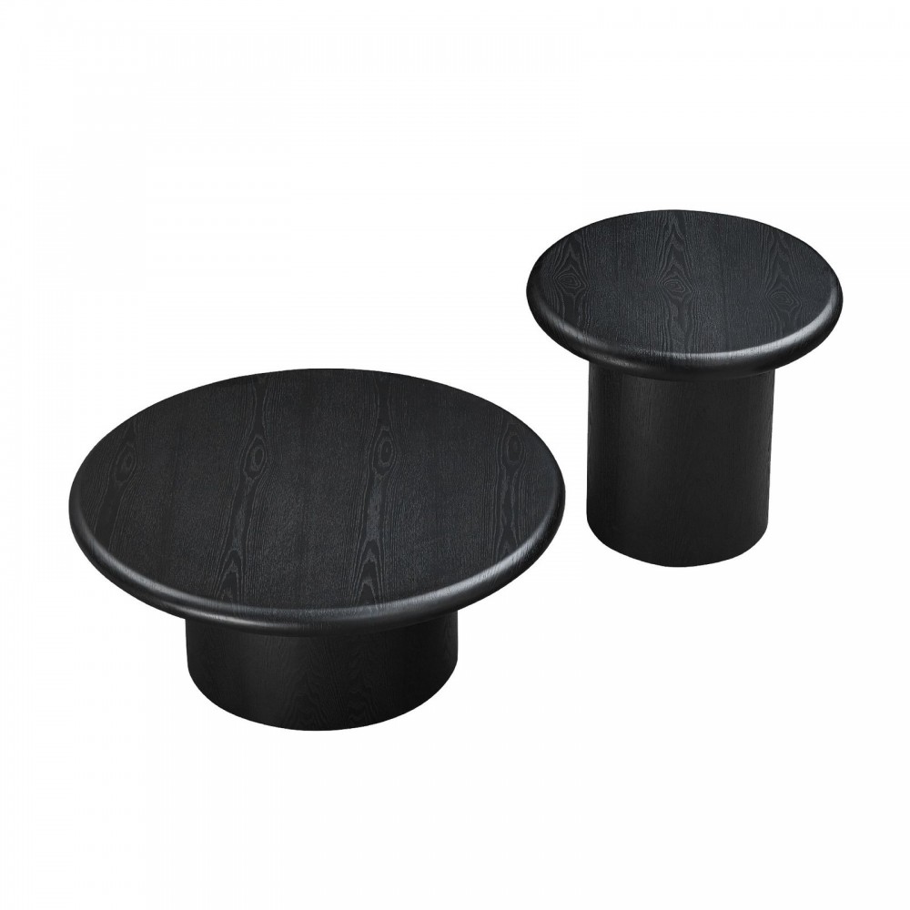 2-Piece Modern Round Coffee Table Set For Living Room,Easy Assembly Coffee Tables, End Side Tables For Leisure Area,Office,Black