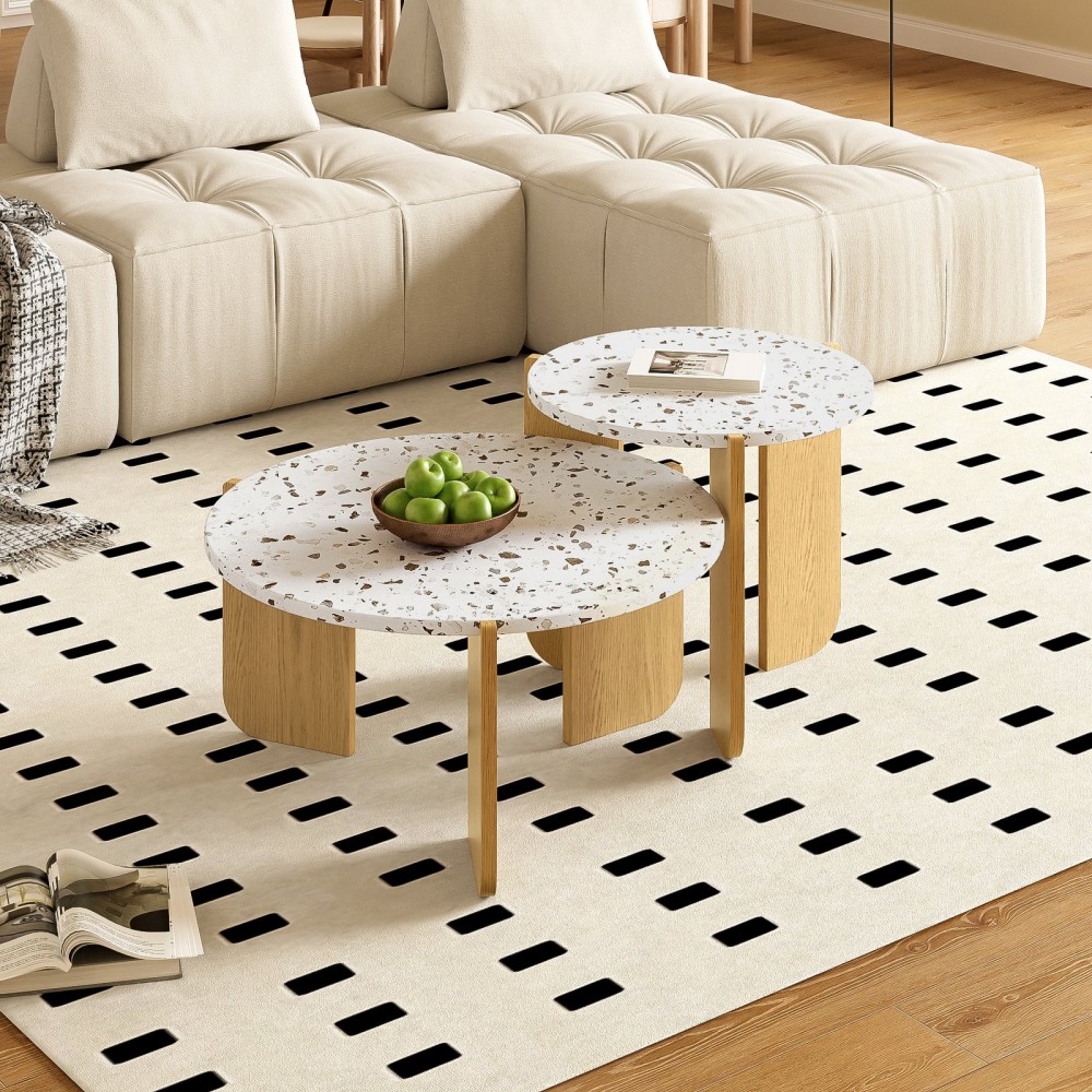 Modern Nesting Coffee Table Set, Side Tables, Living Room Coffee Table Set, Sofa Side Table And Balcony Table, 2-Piece Set