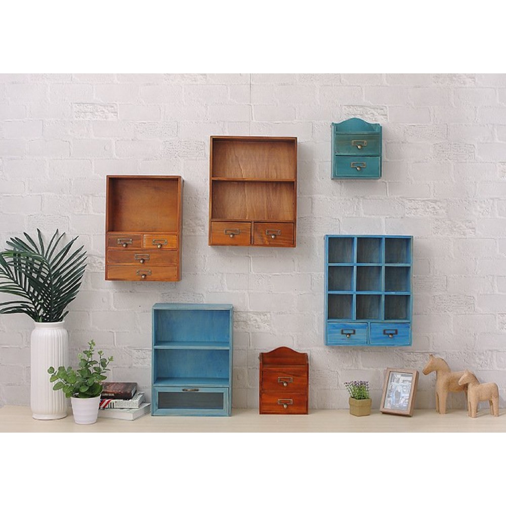 No Hole Wooden Wall Shelf Wall Decoration Wall Cabinet Creative Lattice Storage Cabinet Living Room Bedroom Storage Rack
