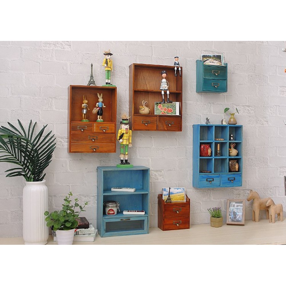 No Hole Wooden Wall Shelf Wall Decoration Wall Cabinet Creative Lattice Storage Cabinet Living Room Bedroom Storage Rack