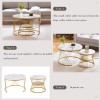 Modern Nesting Coffee Table, High Gloss Coffee Table Set ,Marble Veneer Sofa Side Nest Of Tables Round End Tables, Set Of 2, Golden Color Frame