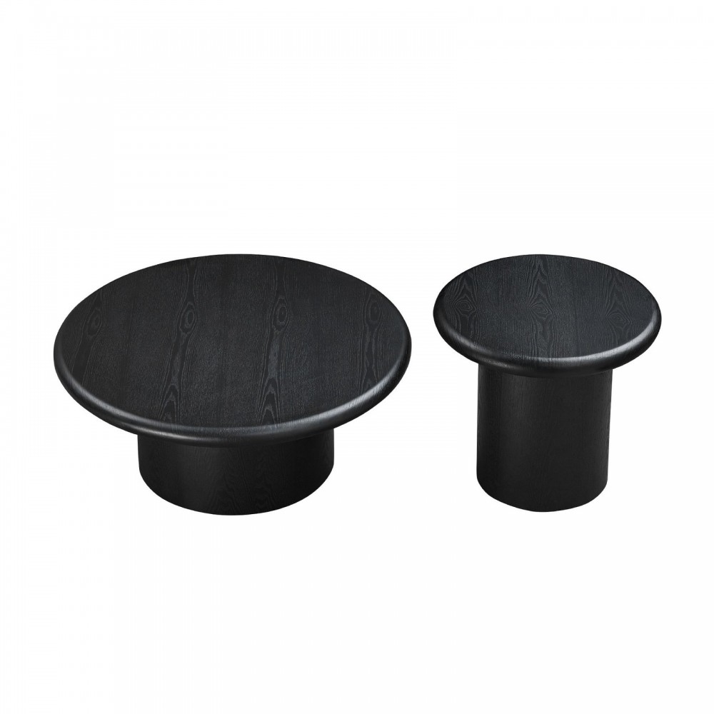 2-Piece Modern Round Coffee Table Set For Living Room,Easy Assembly Coffee Tables, End Side Tables For Leisure Area,Office,Black