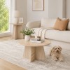 Retro-style Nesting Coffee Table Set. Available In Walnut Or Natural Wood Finishes. Round Nesting Side Tables With Crisscross Legs. Ideal For Living Rooms And Dining Rooms.