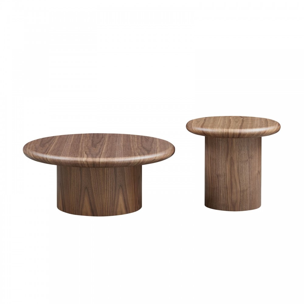 2-Piece Modern Round Coffee Table Set For Living Room,Easy Assembly Coffee Tables, End Side Tables For Leisure Area,Office,Walnut
