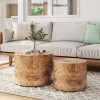 Nesting Coffee Table Set Of 2, Modern Round Coffee Table, Wooden Circle Accent Tables For Small Spaces Living Room Bedroom Balcony Office Drum Side Table, Natural Burl