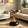 Modern Martini Tables, Small Round Side Table For Living Room, 38cm End Table With Metal Base, Black Circle Bedroom Table And Bedside Table, Balcony Table For Tea, Corner Accent Tables For Bed