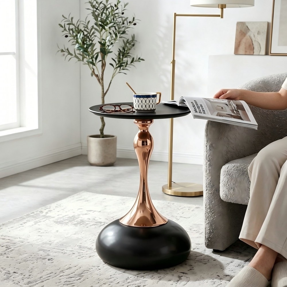 Modern Martini Tables, Small Round Side Table For Living Room, 38cm End Table With Metal Base, Black Circle Bedroom Table And Bedside Table, Balcony Table For Tea, Corner Accent Tables For Bed