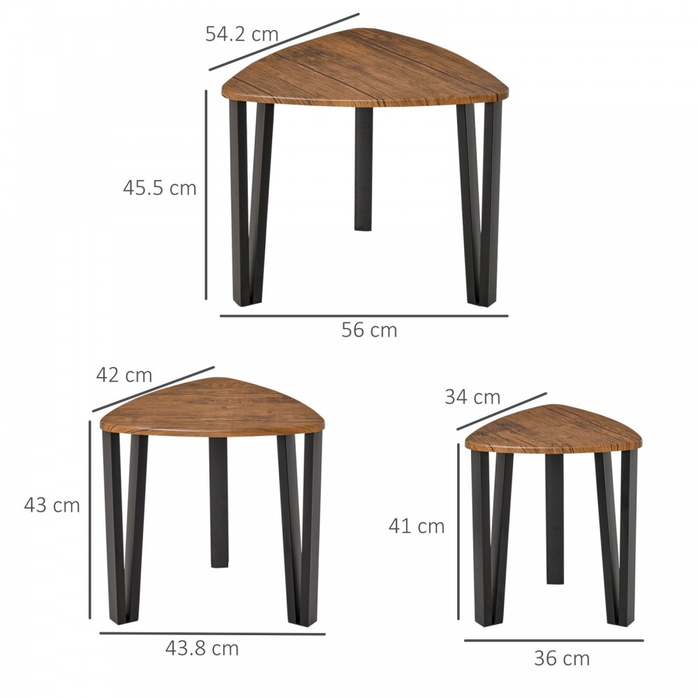 Nest Of Tables, Coffee Table Set Of 3, Triangle Nesting Tables With Metal Legs, Industrial End Side Table For Living Room, Walnut Wood Grain