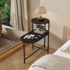 Round Coffee Table With Storage Tray 2 Tier Oval End Tables Wooden Small Side Table For Living Room Black