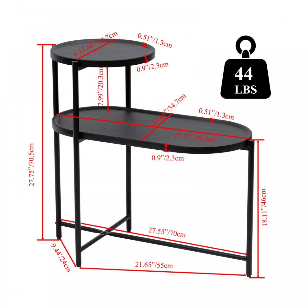 Round Coffee Table With Storage Tray 2 Tier Oval End Tables Wooden Small Side Table For Living Room  Black