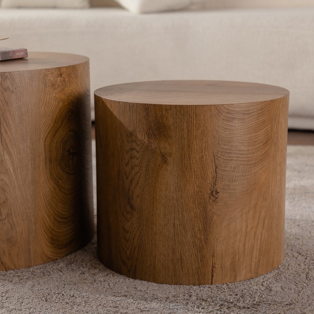 Nesting Coffee Table Set Of 2 Round Wooden Coffee Tables Circle Modern Table For Small Space Living Room Bedroom Accent End Side Table