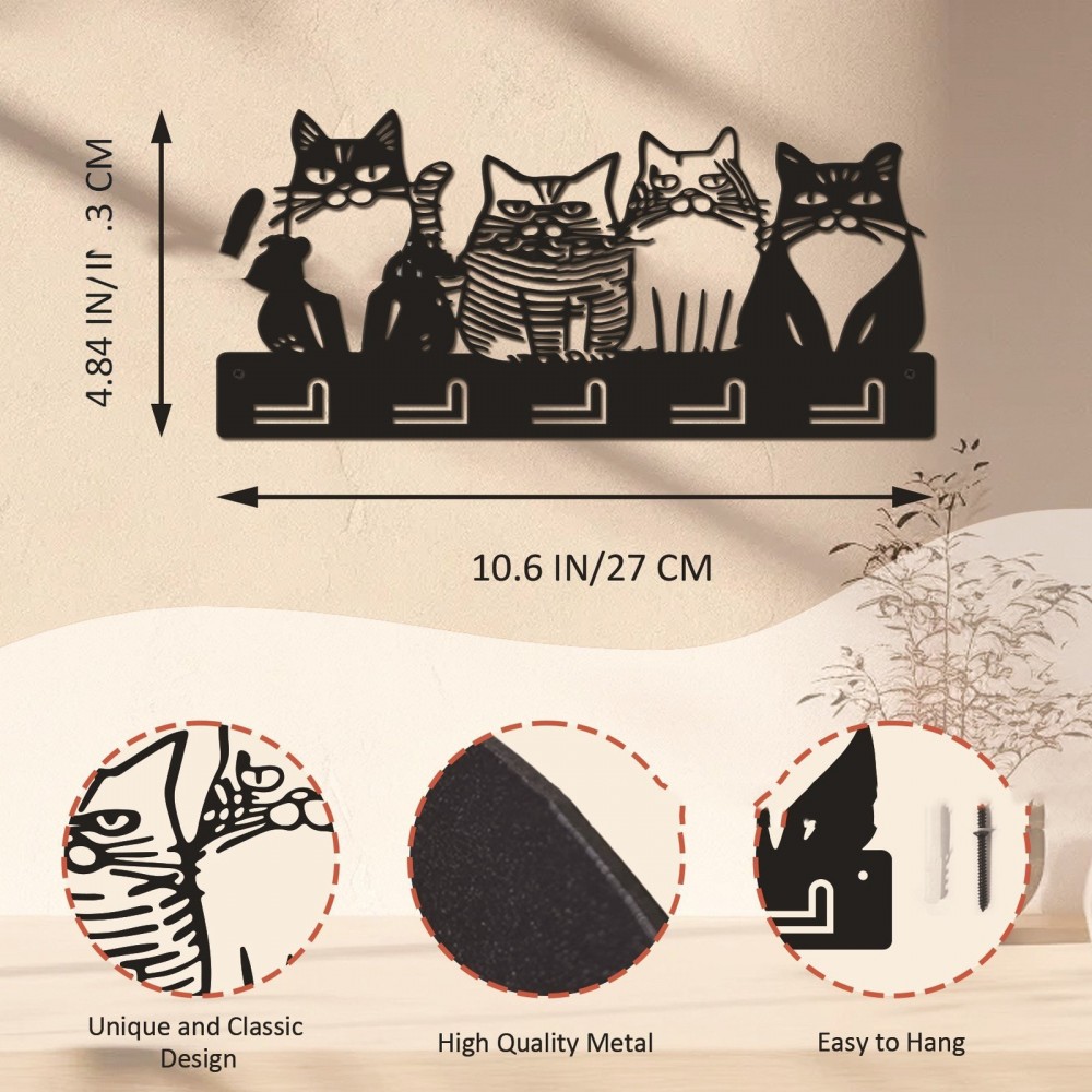 Black Metal Cat Hook Wall Storage