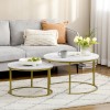 Coffee Table Set Of 2, Round Nest Of Tables With Metal Frame, Modern Side Tables For Living Room, White