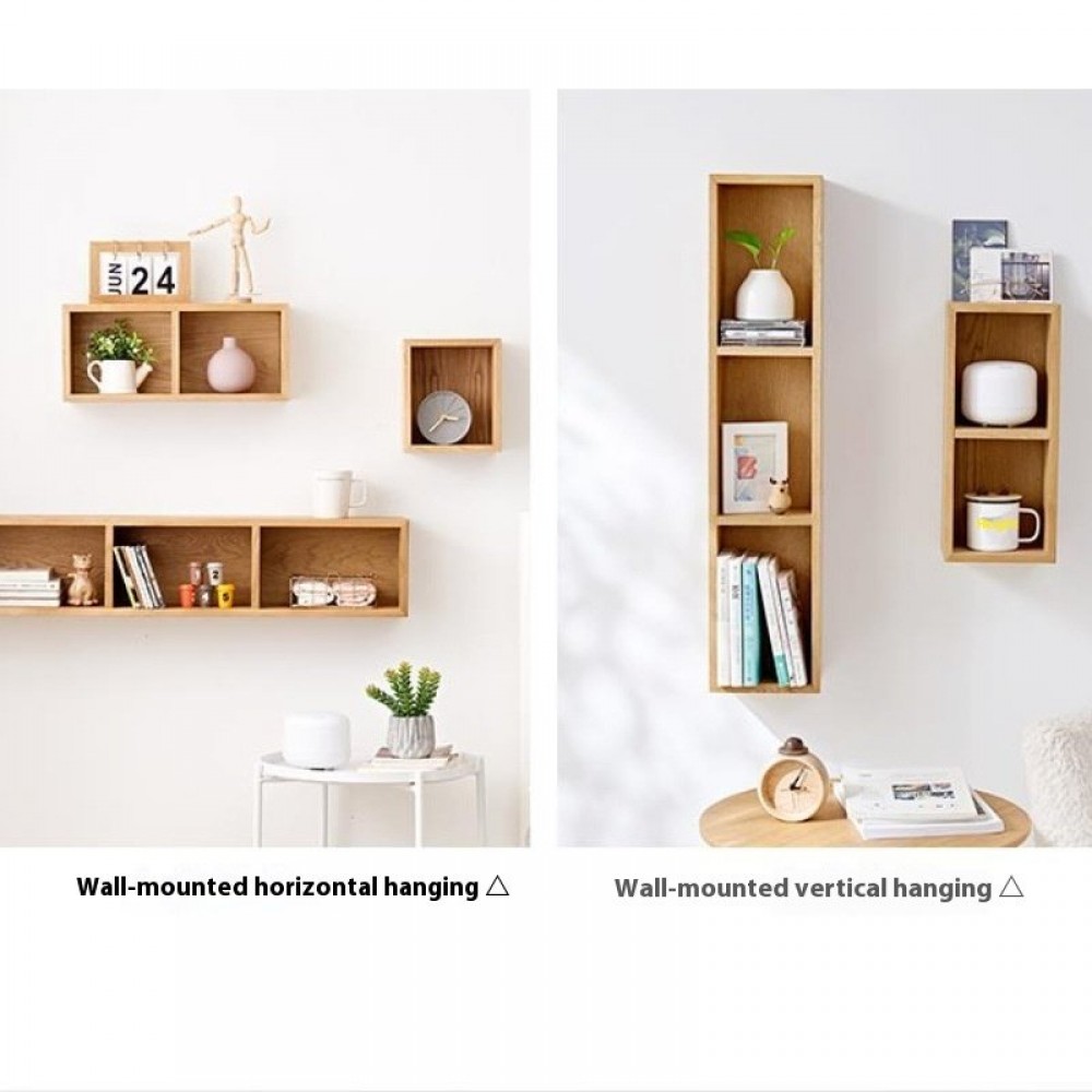 Solid Wood Wall Shelf Wall-mounted Lattice Bookshelf Bedroom Wall Decoration Multi-grid Storage Rack