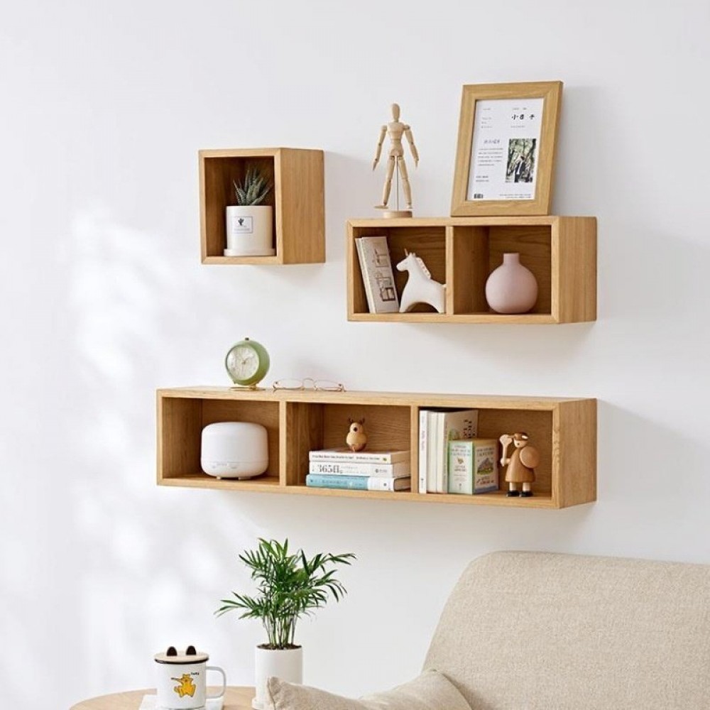 Solid Wood Wall Shelf Wall-mounted Lattice Bookshelf Bedroom Wall Decoration Multi-grid Storage Rack