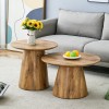 Coffee Table Set In Natural Wood Look  MDF 2 Round Stool Side Tables, High 50X48 Cm  Low 60X35 Cm, Natural Grain  Stable Base, Suitable For Living Room   Lounge Area.