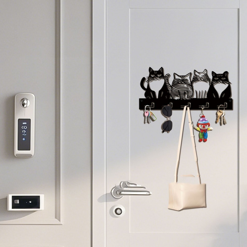 Black Metal Cat Hook Wall Storage
