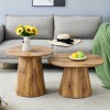 Coffee Table Set In Natural Wood Look  MDF 2 Round Stool Side Tables, High 50X48 Cm  Low 60X35 Cm, Natural Grain  Stable Base, Suitable For Living Room   Lounge Area.