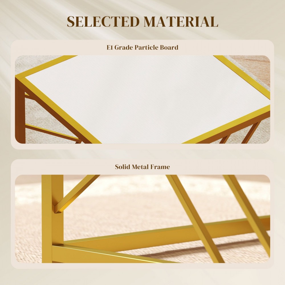 Nesting Coffee Tables, Set Of 3 Square Side Tables With Black Metal Frame, For Living Room, Bedroom And Office, White