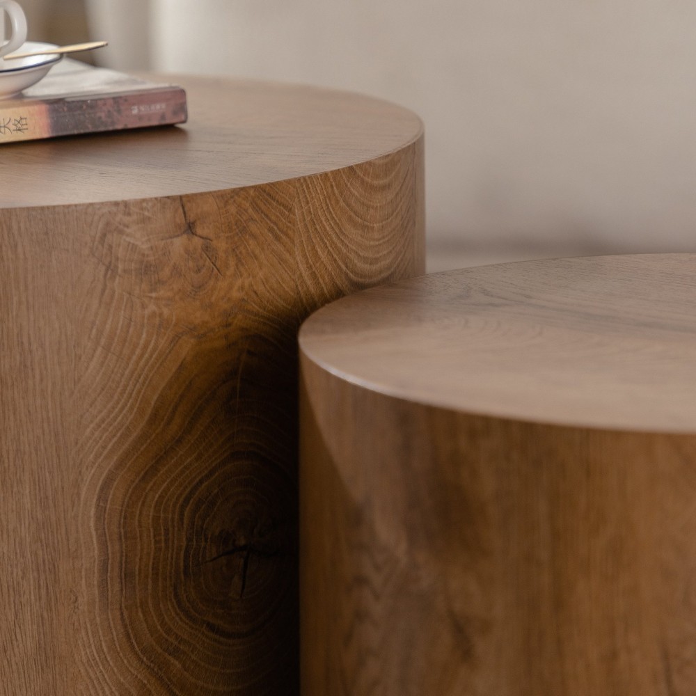 Nesting Coffee Table Set Of 2 Round Wooden Coffee Tables Circle Modern Table For Small Space Living Room Bedroom Accent End Side Table