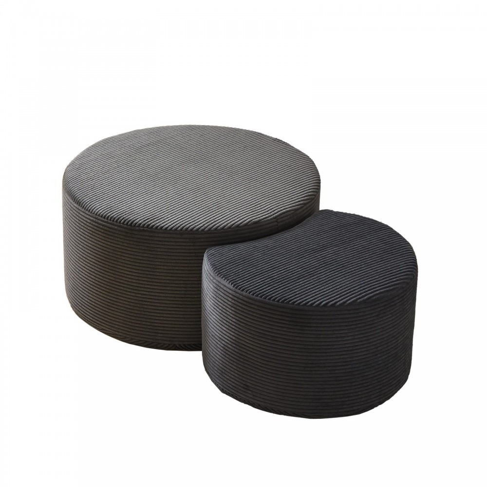 Nesting Coffee Table Set Of 2,Upholstered Round Coffee Tables Set Of 2 For Living Room, Modern Foam Round Coffee Table Side Table End Table Ottoman, No Assembly