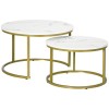 Coffee Table Set Of 2, Round Nest Of Tables With Metal Frame, Modern Side Tables For Living Room, White