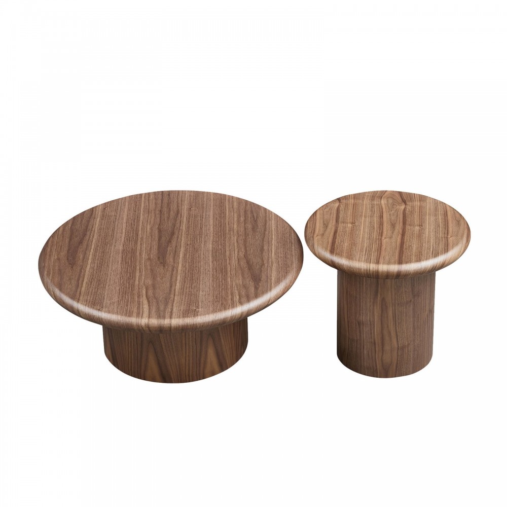 2-Piece Modern Round Coffee Table Set For Living Room,Easy Assembly Coffee Tables, End Side Tables For Leisure Area,Office,Walnut