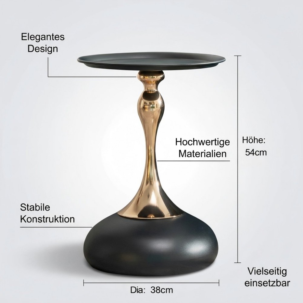 Modern Martini Tables, Small Round Side Table For Living Room, 38cm End Table With Metal Base, Black Circle Bedroom Table And Bedside Table, Balcony Table For Tea, Corner Accent Tables For Bed