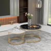 WF300416BAA Modern Nesting Coffee Table, Coffee Table Set Marble Veneer Sofa Side Nest Of Tables Round End Tables, Set Of 2, Golden Color Frame