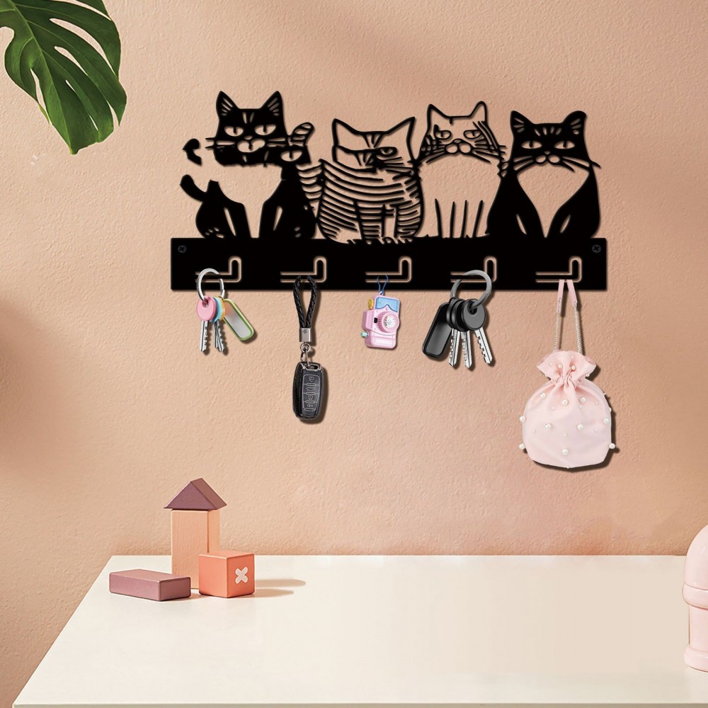 Black Metal Cat Hook Wall Storage