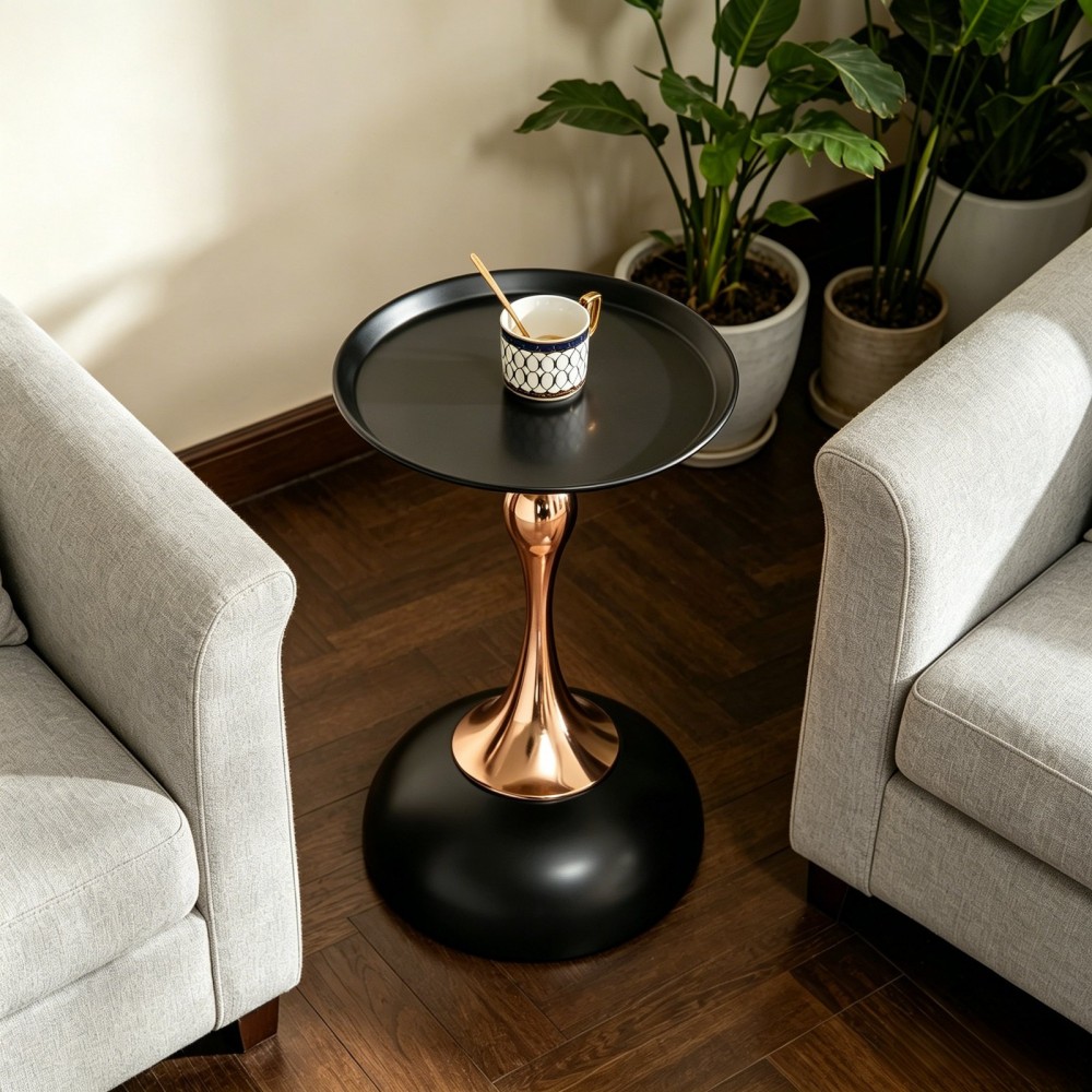 Modern Martini Tables, Small Round Side Table For Living Room, 38cm End Table With Metal Base, Black Circle Bedroom Table And Bedside Table, Balcony Table For Tea, Corner Accent Tables For Bed