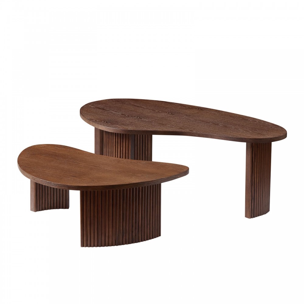 2-Piece Modern Irregular Shape Coffee Table Set For Living Room,Easy Assembly Nesting Coffee Tables, End Side Tables For Living Room Office,Walnut Color