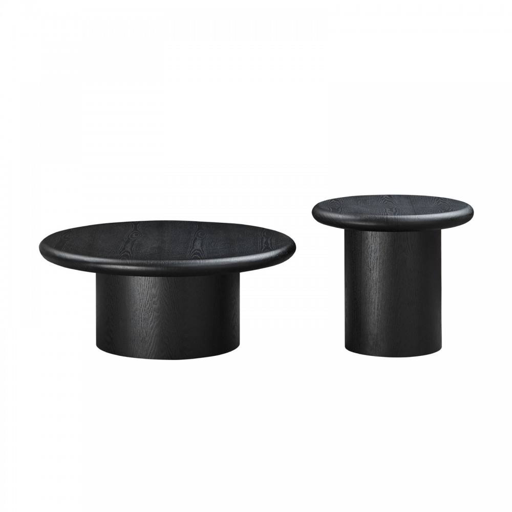 2-Piece Modern Round Coffee Table Set For Living Room,Easy Assembly Coffee Tables, End Side Tables For Leisure Area,Office,Black