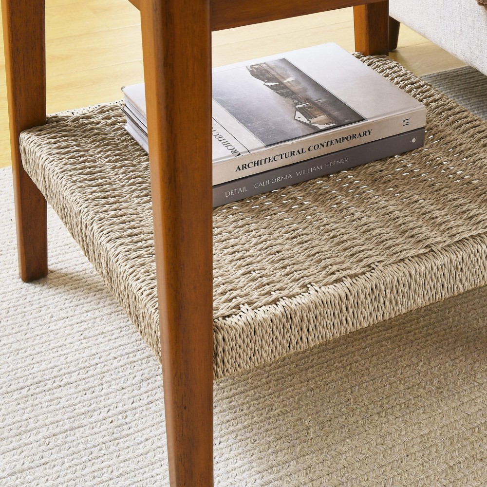 23  Mid-Century Side Table With Woven Shelf, Boho Side Table With Storage, Bedside Tables, Small Side Table For Living Room Couch Patio Home Office