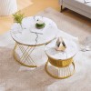 Modern Nesting Coffee Table, High Gloss Coffee Table Set ,Marble Veneer Sofa Side Nest Of Tables Round End Tables, Set Of 2, Golden Color Frame