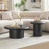 2-Piece Modern Round Coffee Table Set For Living Room,Easy Assembly Coffee Tables, End Side Tables For Leisure Area,Office,Black